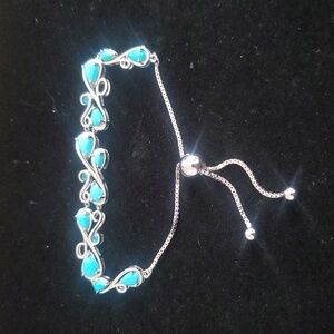 Sleeping Beauty Turquoise Rhodium Over 925 Sterling Silver Cuff Bracelet New